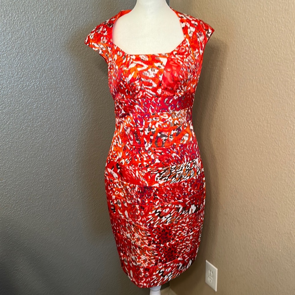 *Size 6 - Sangria - multi color bandeau cocktail dress, orange lining, bra cups